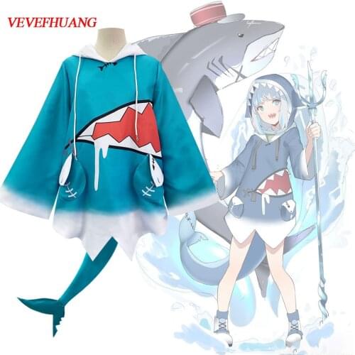 VEVEFHUANG Kосплей Hololive Vtube ENG Gawr Gura Shark Cosplay Costume For Women Cute Blue For Girls Halloween Xmas Dance Party