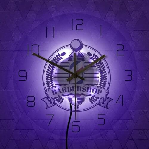 Vintage Barbershop Print Acrylic Wall Clock Hair Cut Barber Shop Logo Wall Light Male Hair Salon Barber Pole Wall Sign Clock