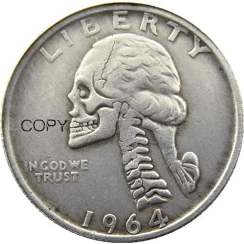 W(06) Hobo Creative 1964D Washington Quarter Dollars skull zombie skeleton hand carved Silver Plated Silver Plated Copy Coins