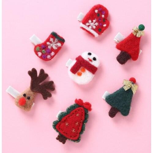 Christmas Baby Hair Clips Girls Santa Snowman Elk Hairpins Child Felt Cloth Hair Accessories Kids Xmas Barrettes Party Hairgrips