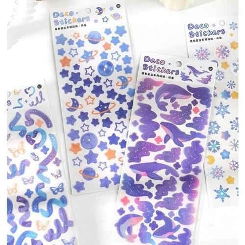 1 Sheet Purple Sparkling Sequins Blue Star Whales Snows Sticker Hand Account Decoration Sticker