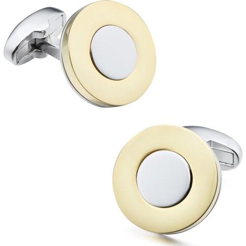 1 Pair Retail Round Shape Metal Cufflinks Two Colors Mens Jewelry Classical Cuff Links Dress Shirt Wedding Gift