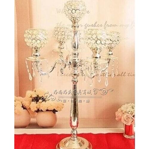 10pcs/lot Romantic crystal 5 head Candle holders/Crystal candle sticker H82cm Luxury Centerpiece wedding candelabra candelabrum