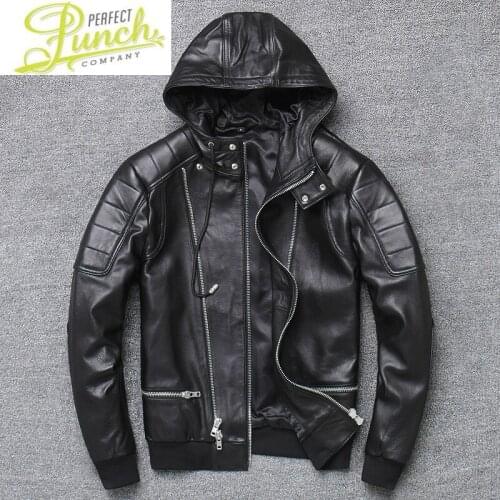 100% Mens Leather Jacket Real Sheepskin Coat Men Clothes 2021 Hat Short Full Slim Casual Spring and Autumn SHy007 PWX67