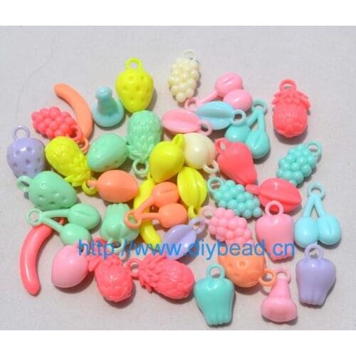 100 pcs/lot DIY Necklace Handmake Accessories Mix Style And Mix Color Cartoon Fruit Light Acrylic Beads 23*10MM Jewelry Findings