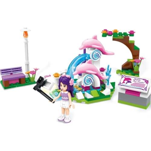 109pcs Enlightenment 2002 Girl City Series Dolphin Wishing Pool Small Particles Assembled Building Blocks Toys Gifts