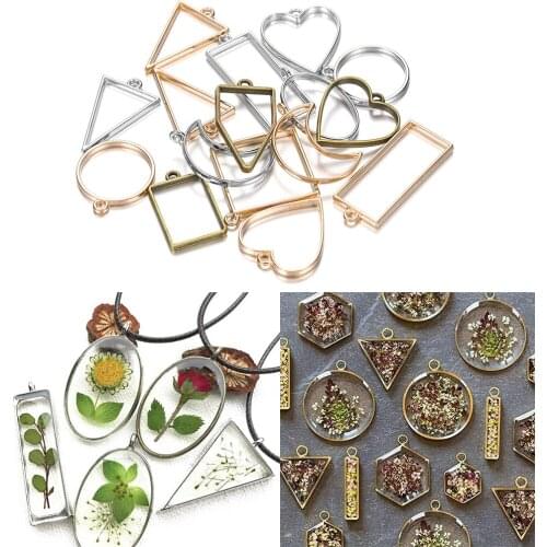 11Pcs/Lot 8 Colors Metal Geometric Hollow Bezel Pressed Flower Frame Pendants Resin for Jewelry Making Pendant Border Mold
