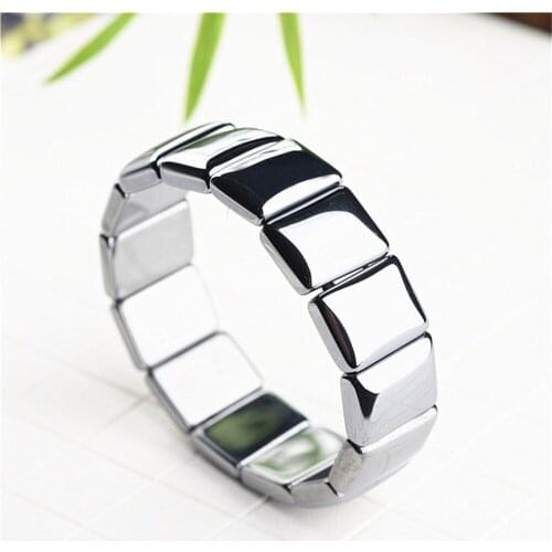 Natural Terahertz Stone Beaded Bracelet Rectangle Bangle Bracelet 12x16mm 13x18mm Healing Bracelet Stretch Bracelet BR0025