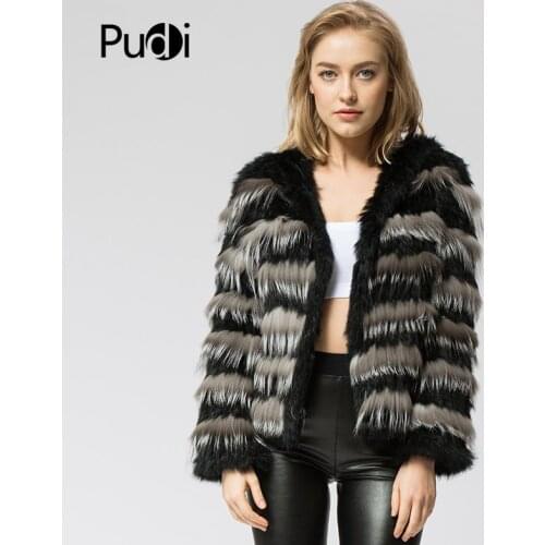 CR050 The new real fur coat knit knitted Real rabbit & silver fox fur coat jacket overcoat womens fashion winter warm with hood