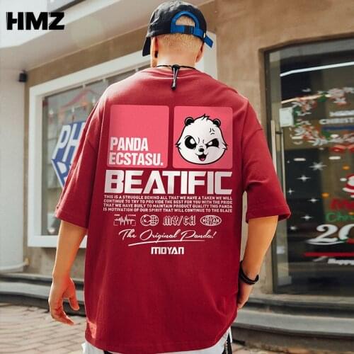 HMZ Harajuku Men TShirt Chinese Style Panda Print Unisex Half Sleeve Cool Cartoon Casual Loose T Shirt Male Streetwear Tops Tee