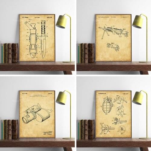 Grenade-Machine Gun-Bayonet Set-4, Machine Gun Poster, Bayonet Art, Military Poster, Wall Art, Room Decoration