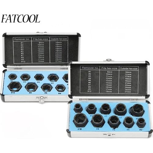 FATCOOL 10Pcs/set Bolt Nut Screw Remover Extractor Removal Set Damaged Nut Removal Socket Tool Threading Hand Tools