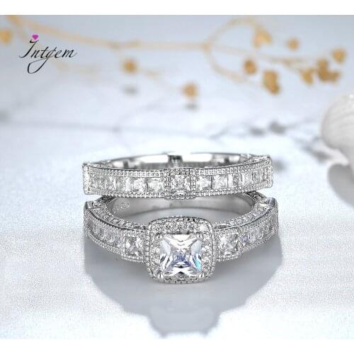 Wedding Engagement Rings Set 925 Sterling Silver Ring Luxury Shining Square Zircon Rings for Women Fine Jewelry Gift Wholesale