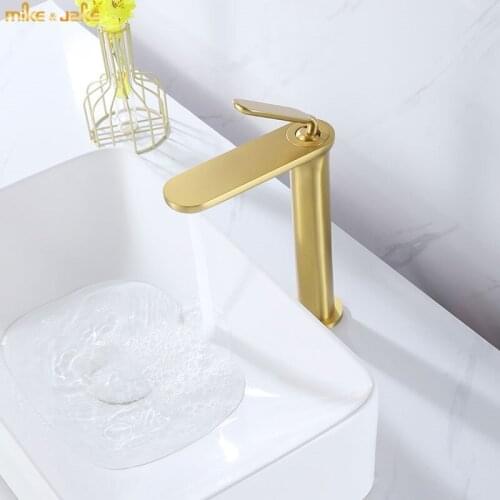Frosted gold bathroom sink stand faucet deck mounted tall basin faucet hot and cold crane water tap gold mixer