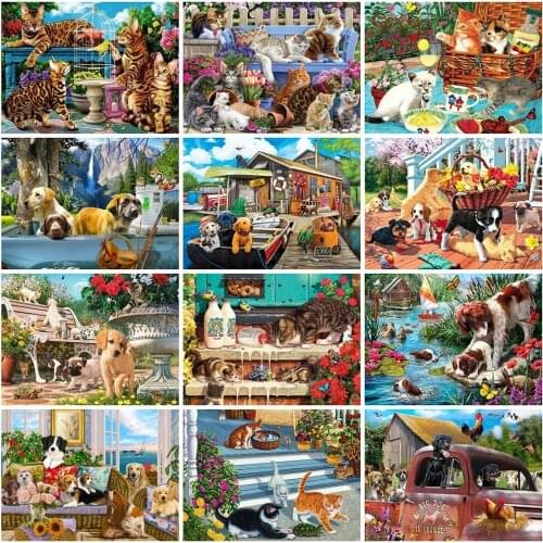 PDMDOG Diamond Embroidery Dog Mosaic Art Set Diamond Painting Cat Cross Stitch Animals Rhinestones Pictures Decor For Home