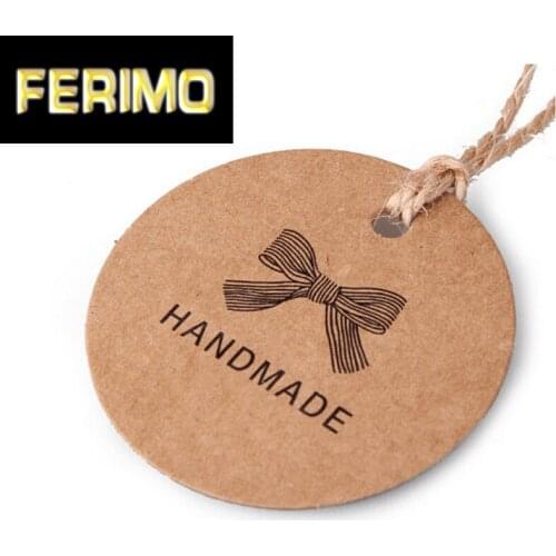 New 100pcs Handmade Round Kraft Packing Gift Tag Bow style Kraft Paper Hang Tags Gift Packing Label Cards Garment Tag