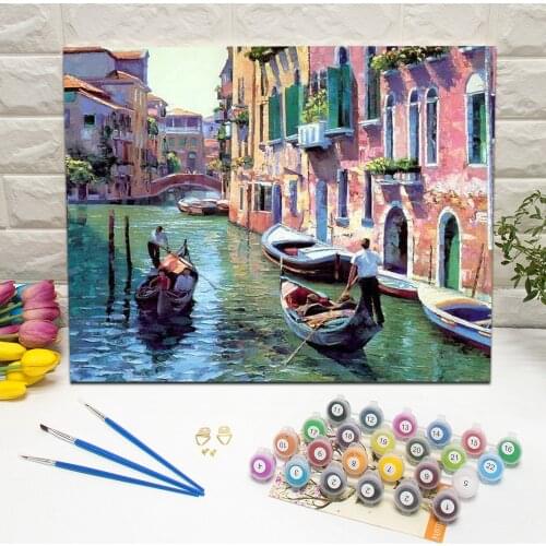 Framed Venice Landscape Oil Painting by Number Hand Painted Canvas Wall Art Picture For Living Room Decoration Wall Art 40x50cm