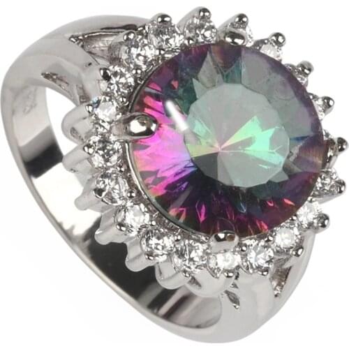 Fleure Esme Charm wedding fashion rings for womens clothing accessories dropshipping Rainbow Cubic Zirconia Rhodium Plated R731