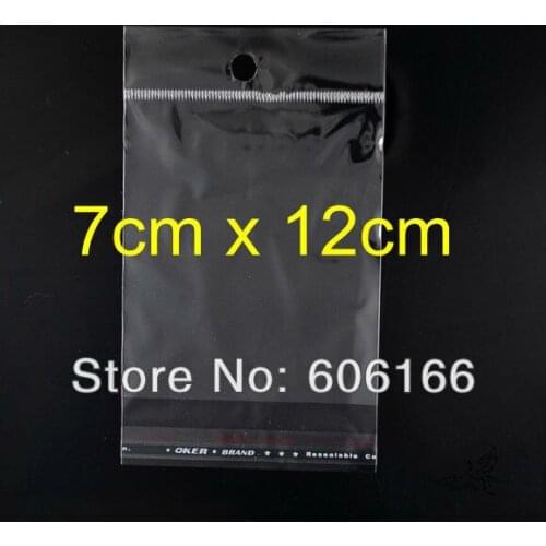 Wholesale 500pcs/lot 7x12 cm Hanging Hole Clear Self Adhesive Seal Poly OPP Bag Plastic Packaging Bags