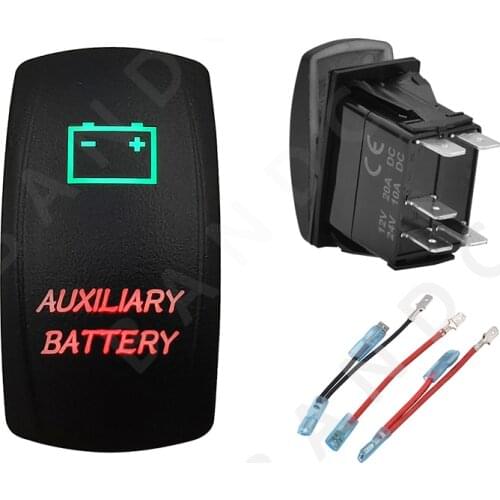AUX BATTERY Rocker Switch Green&Red Led Lamp Laser Etched ON-OFF SPST Button Switch for the ARB/Carling/NARVA ,Camping Car，Wires