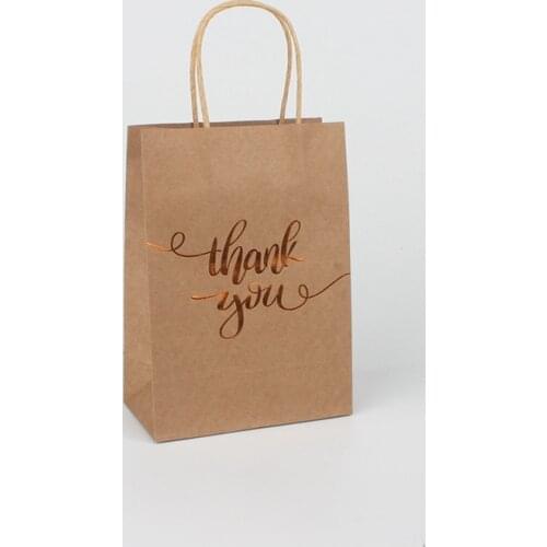 10Pcs Thank You Bags Kraft Paper Handle Bag Shopping Gift Bags for Wedding Birthday Baby Shower Christmas Party Favors