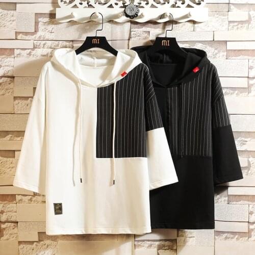 Casual Short Sleeves Hoodies 2021 Summer Black White Hip Hop Loose Japanese Skateboard Casual Mens Streetwear PUNK Clothes