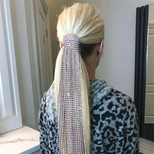 Personalized Long Tassels Shiny Rhinestone Headband Hair Accessories Fashion Crystal Jewelry Ponytail Hairpin Hair Chain