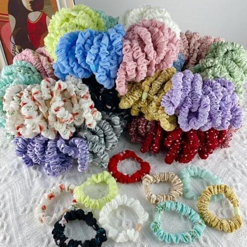 50 pcs /set Silk Scrunchie Wholesale Elastic Hair Bands Women Satin Hair Tie For Thick Hair Girl Plaid Gum Pack Hair Accessories