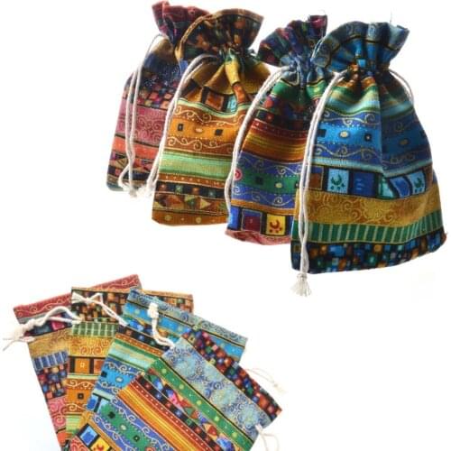 Handmade 9.5*13cm Egypt and India Mysterious Style Colorful Tassel Jewelry Bags Gift Candy Jute Bags For Wedding Favors