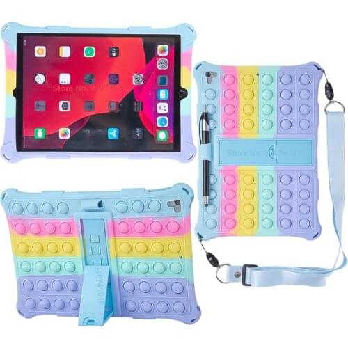 Soft Bubble Silicon Case for iPad Pro Air 3 10.5 2019 Kids Stand Cover For iPad 10.2'' 2020 8th 7th Gen Case With Shoulder Strap