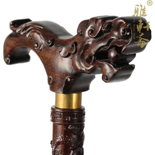 Old mahogany carved rosewood crutches leading Black Sandalwood and Catalpa Faucet Crutches Wood Carving wood wooden cane
