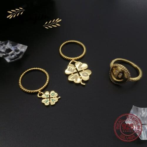 S925 Sterling Silver Four Leaf Clover Love Smiley Ring Personality luxury light Monaco Jewelry