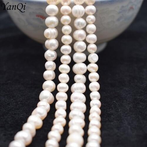 Yanqi 5-6/7-8mm White Freshwater Pearl Baroque Natural Stone Beads Bracelet Jewelry DIY Strand 14" Wholesale Lots Bulk Pearl