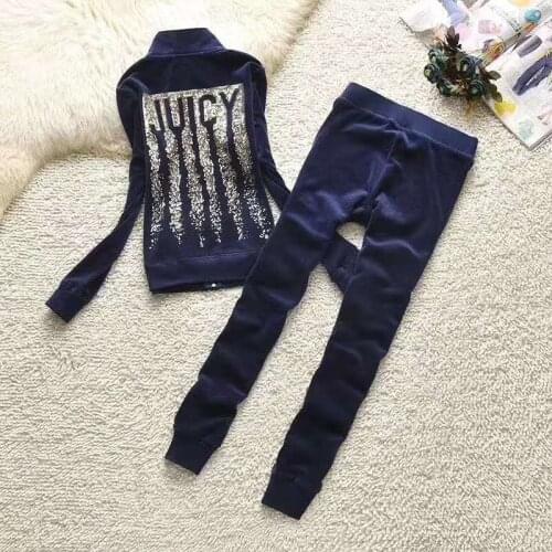 Women Spring Fall Velet Soft Fashion Bling Pattern Tracksuits 2 Pieces Sets Casual Stand Collar Zipper Tops and Long Pants S-2XL