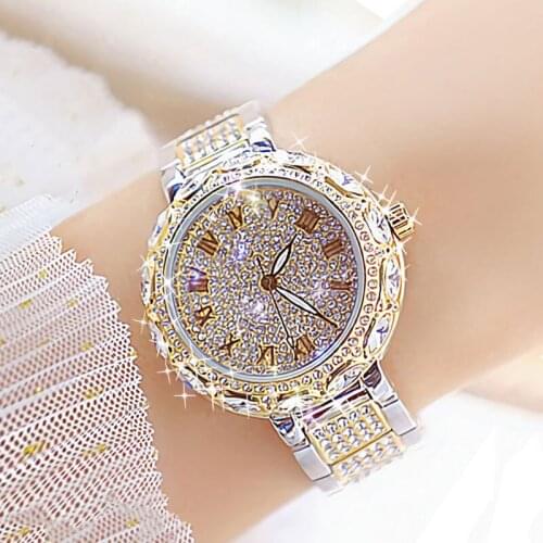 Fashion Girls Gold Bracelet Watches Female Full Rhinestone Dial Quartz Womens Watch Luxury Ladies Wristwatch Wife Gift 2021 New