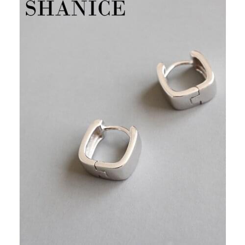 SHANICE 925 Sterling Silver Hip Hop Square Wide Face Ear Ring Earrings For Women And Rings Earrings Female Hip Hop Hoop Earrings