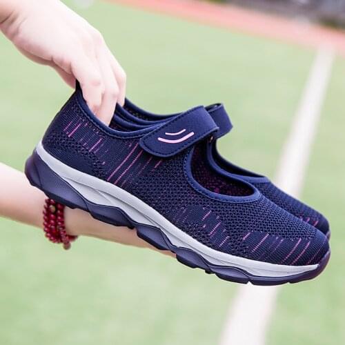 Plus Size Sneakers for Women Mother Loafers Summer Breathable Light Jogging Shoes Massage Hollow Out Mesh Healthy Walking Shoes