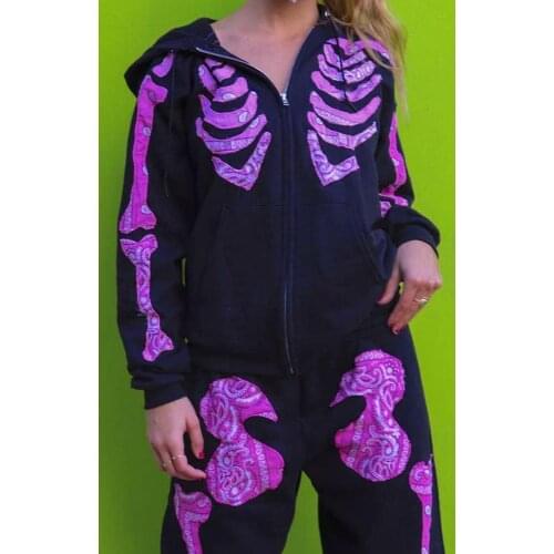 Womens Printed Breastbone Color Contrast Zipper Cardigan Hooded Warm Jacket Loose Fitting Sweater