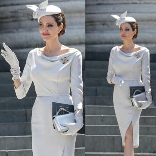 Vestidos Elegant Knee-length Evening Dresses 2021 Modest Long Sleeve Celebrity Red Carpet Gowns Formals Party Wear