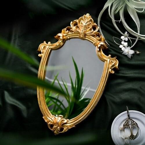 Golden Embossed Makeup Mirror Nordic Retro Old Distressed Light Luxury Home Decor Bathroom Mirror Mirror Mounting