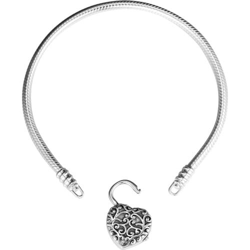 100% 925 Sterling Silver Jewelry Regal Heart Smooth Padlock Bracelets For Women Wholesales Free Shipping