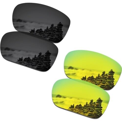 SmartVLT 2 Pairs Polarized Sunglasses Replacement Lenses for Oakley Scalpel Stealth Black and 24K Gold