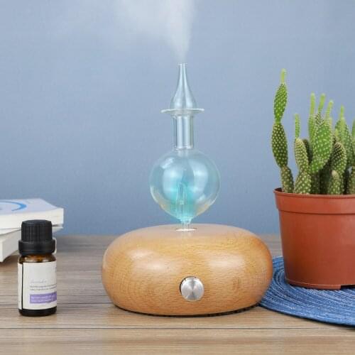 2021 New Design Nebulizing Diffuser Wood Grain Pattern Original Wood Glass Nebulizer Essential Oil Diffuser With Led Light