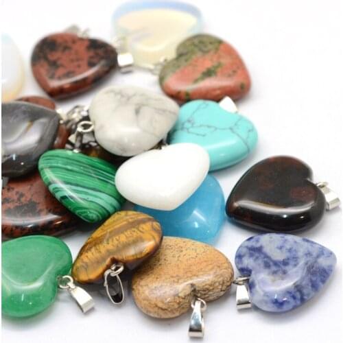 50pcs Heart Stone Pendants for necklace jewelry making, with Tone Brass Findings 20~22x20~21x5~8mm, Hole: 2x7mm F80