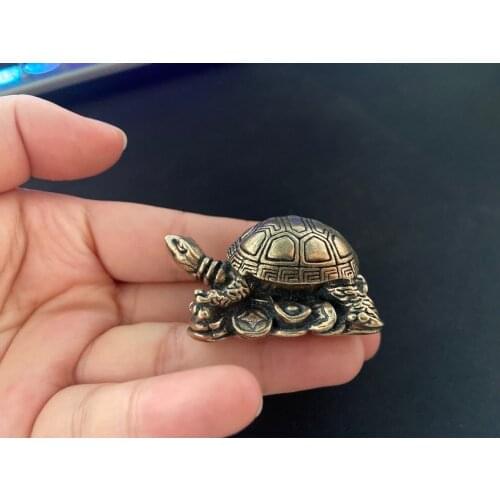 Antique Solid Brass Longevity turtle Figurines Retro Copper Animal Tea Pet Desktop Ornament Decor Crafts Keychain Pendants
