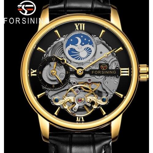 FORSINING Tourbillon Automatic Mechanical Men Wristwatch Sport Male Clock Top Brand Luxury Real Leather Skeleton Man Watch 8217