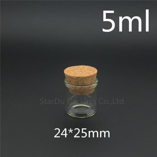 Free Shipping 100pcs/lot 5ml 24*25mm Wishing Glass Bottle With Cork ,High-quality 5cc Glass Vials Display Bottle Wholesale