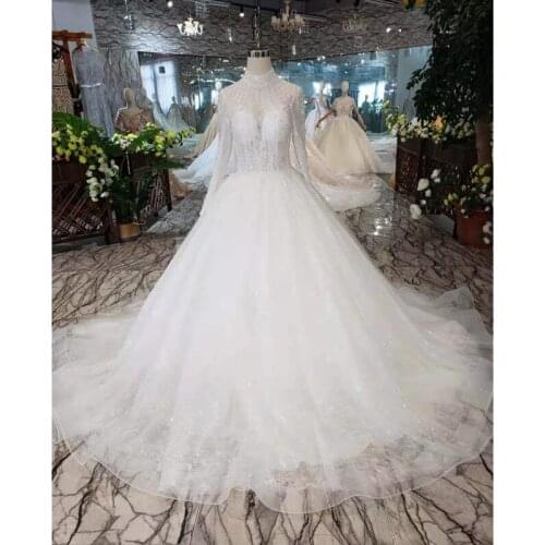 BGW HT5614 Bohemian Wedding Dresses 2020 Beaded High Neck Long Sleeves A-line Beach Wedding Gown Cheap Like White Bridal Dresses
