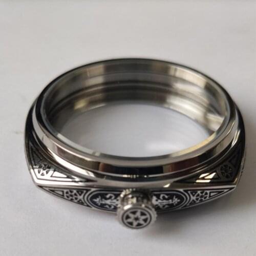 45mm 316L Stainless Steel Carved Hand-Winding Polished Watch Case for ETA 6497/ 6498 Watch Movement Repair Parts