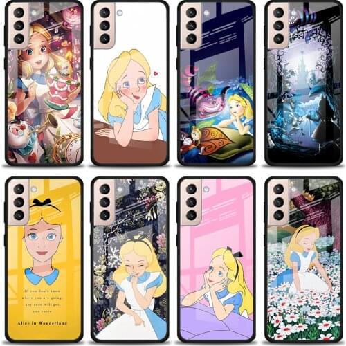 Princess Alice Disney Tempered Glass Cover For Samsung Galaxy S21 Plus Ultra M21 M31 M51 A52 A72 Phone Case Coque